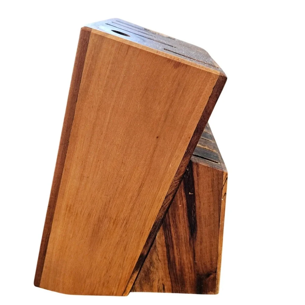 Paula Deen Acacia Wood Knife Block 13 Slot Tiered Countertop Cutlery Organizer